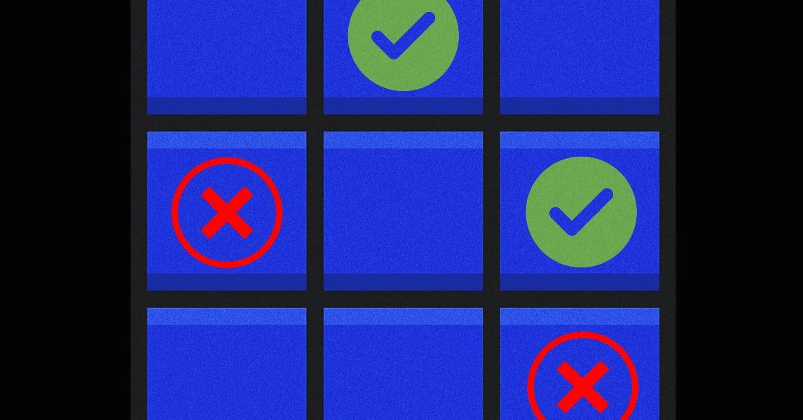 Illustrazione con riquadri, spunte verdi e croci rosse che rappresentano test automatici di sicurezza