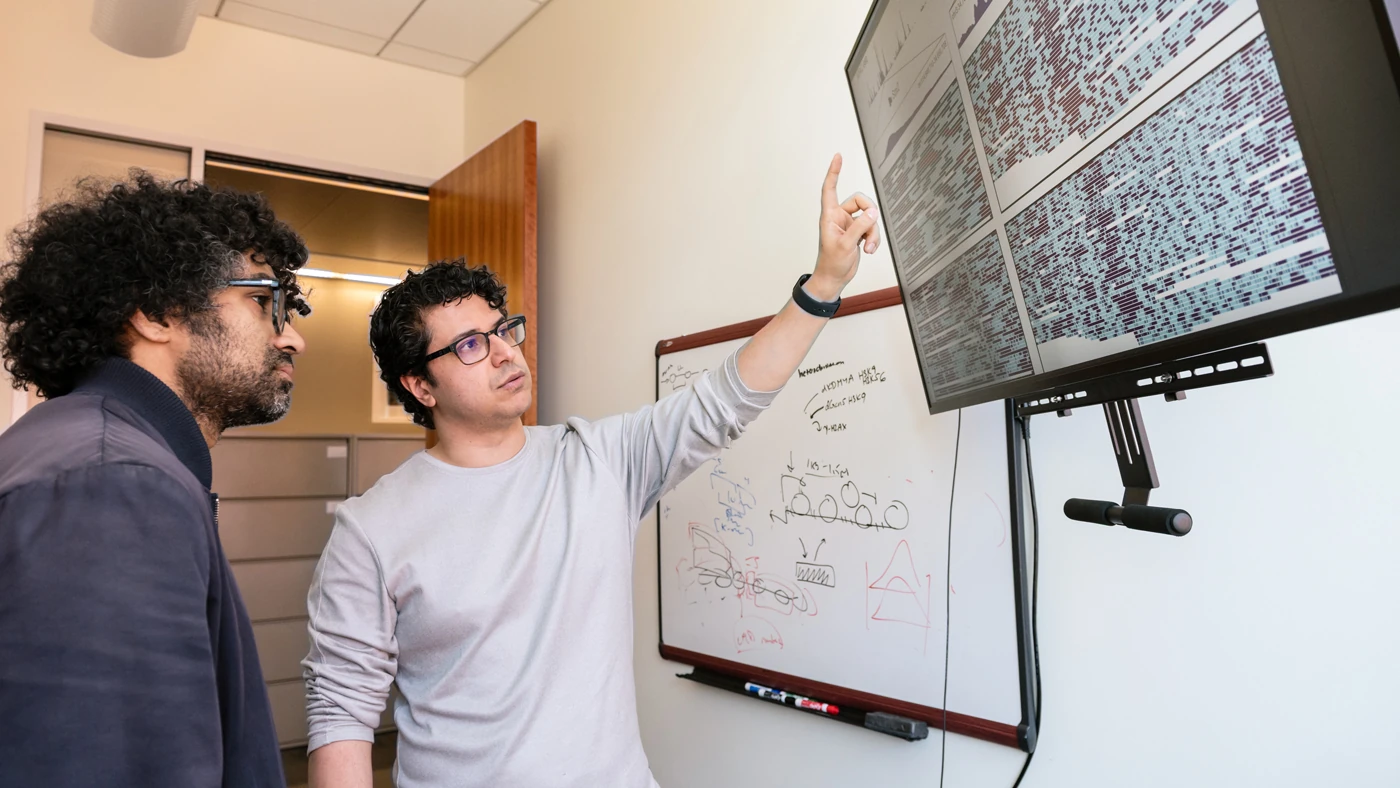 Ricercatori analizzano dati genomici su grandi monitor