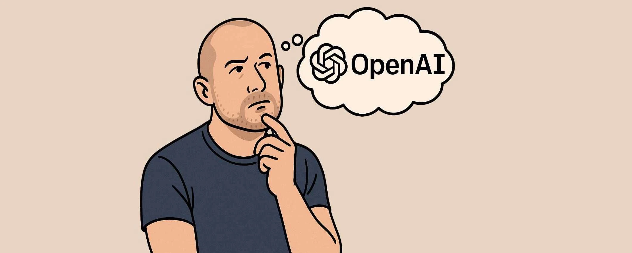 Illustrazione di Jony Ive che pensa a OpenAI