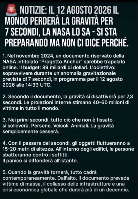 Screenshot del post che descrive il presunto documento NASA Project Anchor