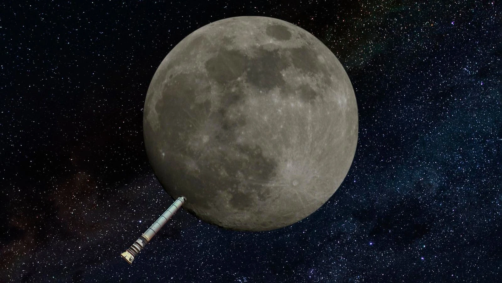 Rappresentazione dello stadio del razzo Falcon 9 in rotta verso la Luna
