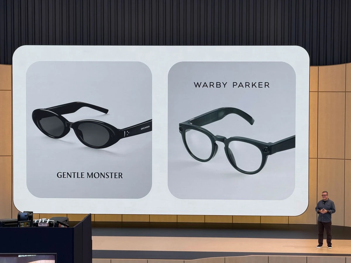 Presentazione Google I/O con i modelli Gentle Monster e Warby Parker