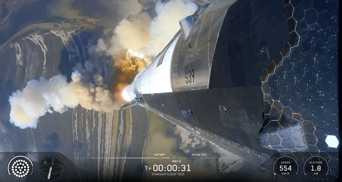Ripresa del test Starship con telemetria SpaceX durante il decollo