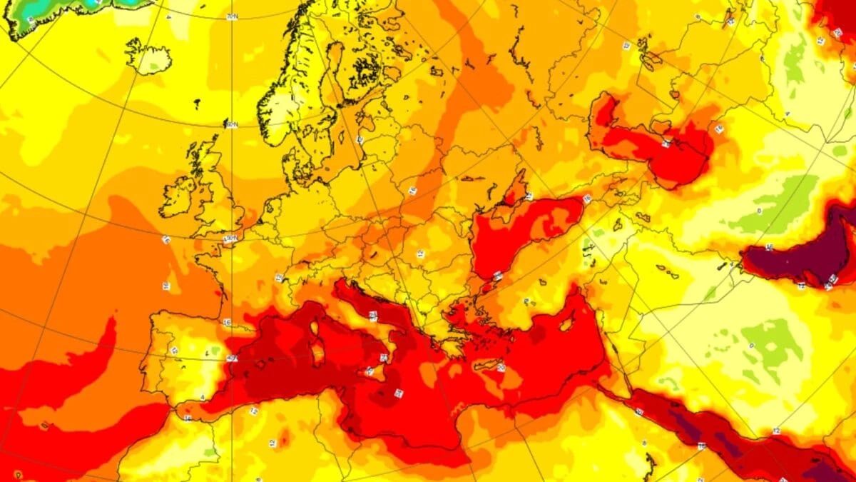 Mappa previsionale ECMWF delle temperature sull'Europa