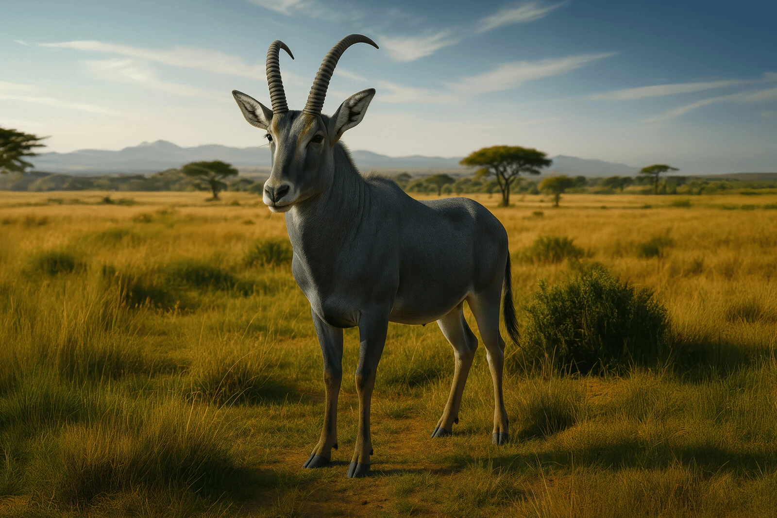 Antilope bluebuck ricostruita digitalmente in paesaggio africano