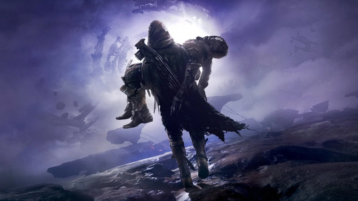 Immagine promozionale cupa di Destiny 2 con figura corazzata in un paesaggio alieno
