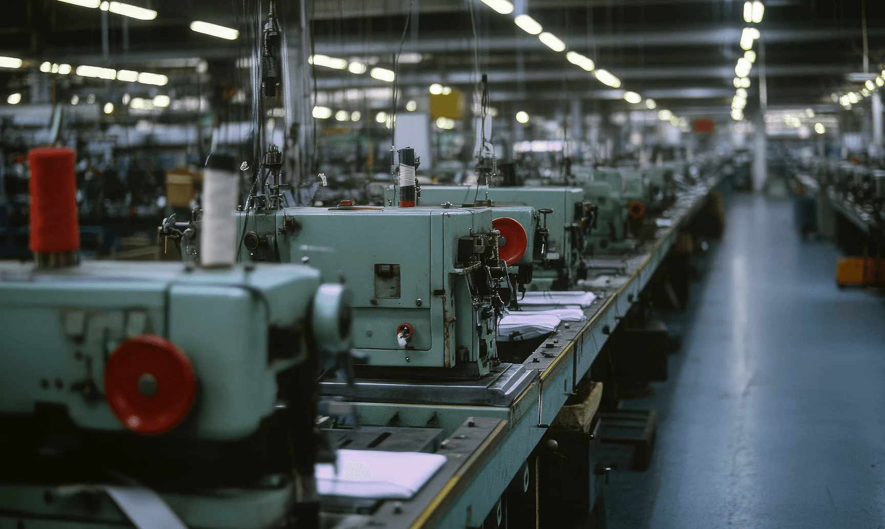 Linea di macchine in una fabbrica tessile, immagine dal sito CreateMe