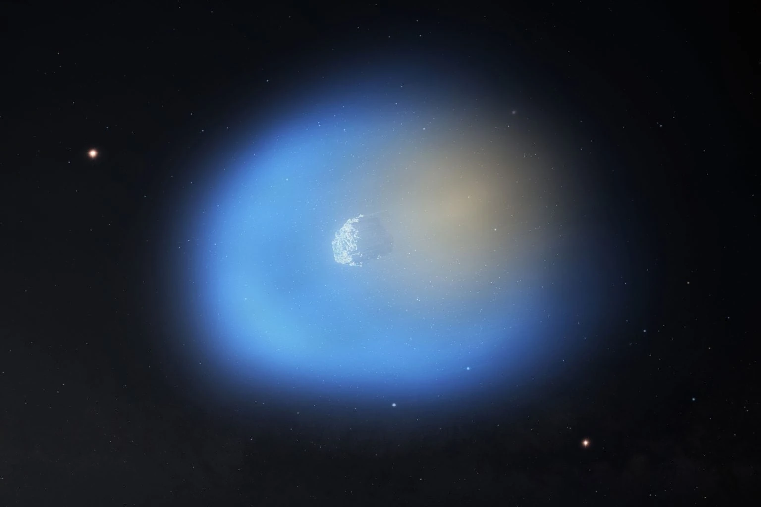 Rappresentazione artistica della cometa interstellare 3I/ATLAS mentre passa vicino al Sole