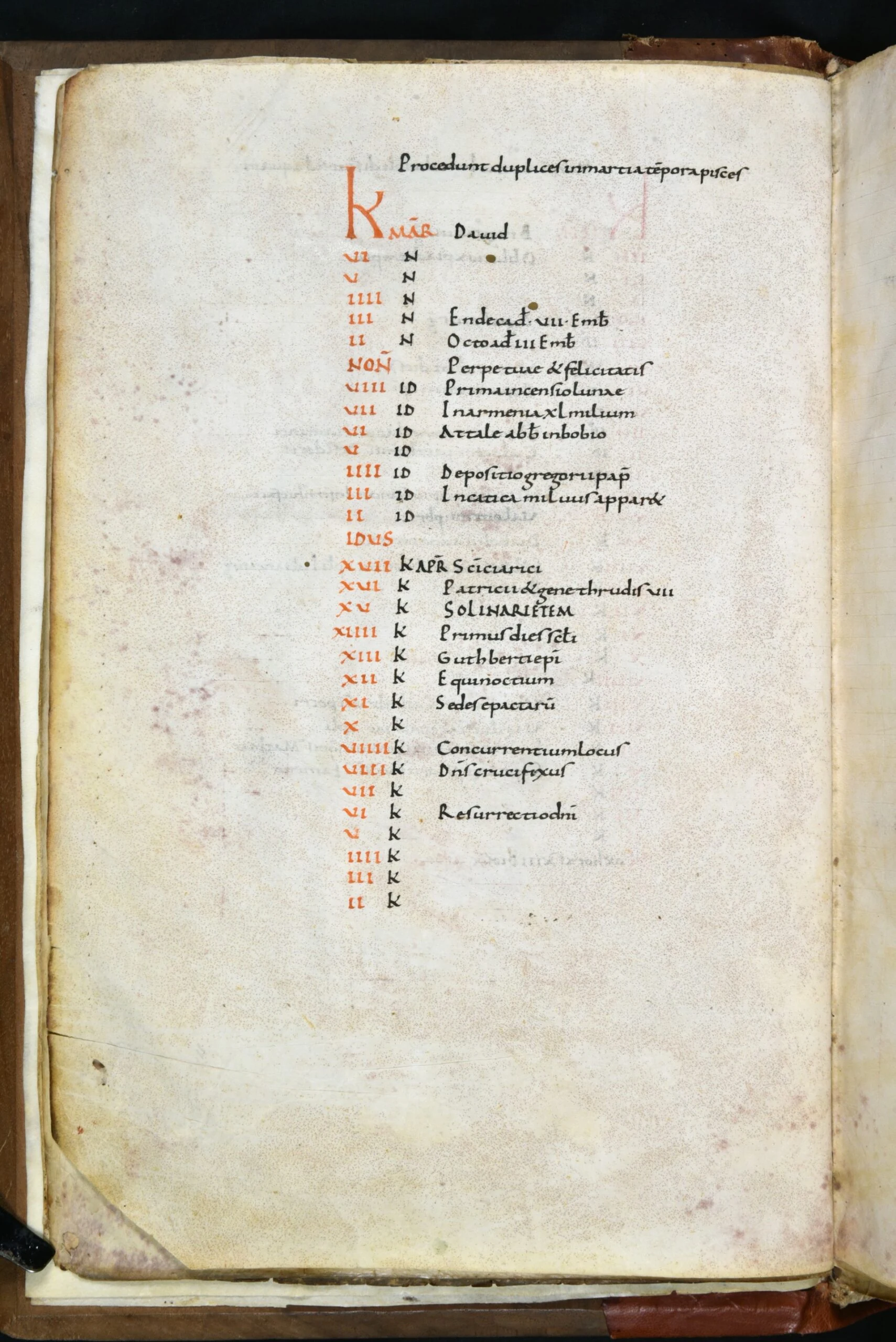 Dettaglio del mese di marzo nel manoscritto dell'813 con l'annotazione dell'equinozio