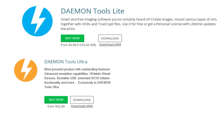 Pagina di download di DAEMON Tools citata nell'articolo sulla compromissione supply chain