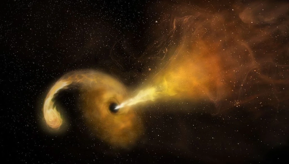 Rappresentazione artistica di un buco nero che divora materia