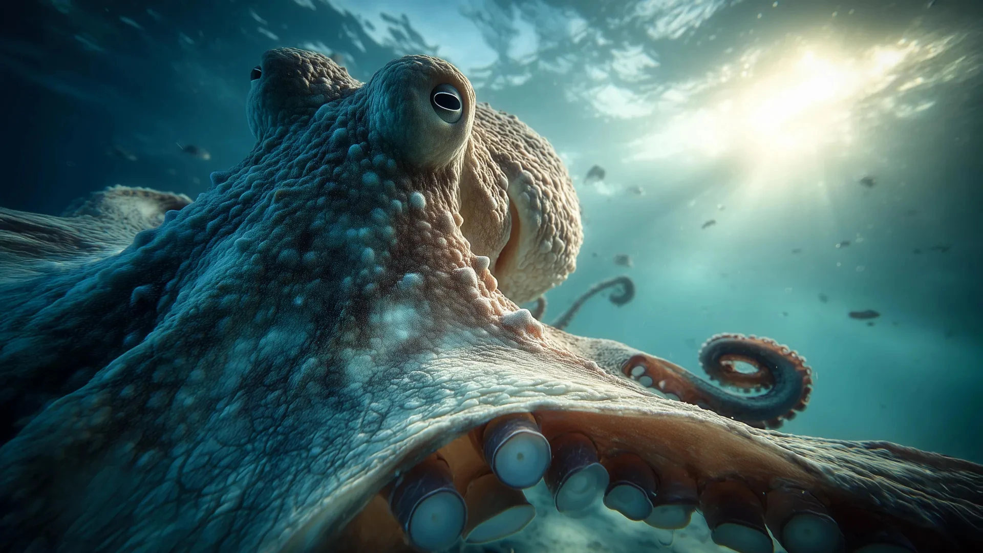 Illustrazione artistica di un grande cefalopode negli abissi