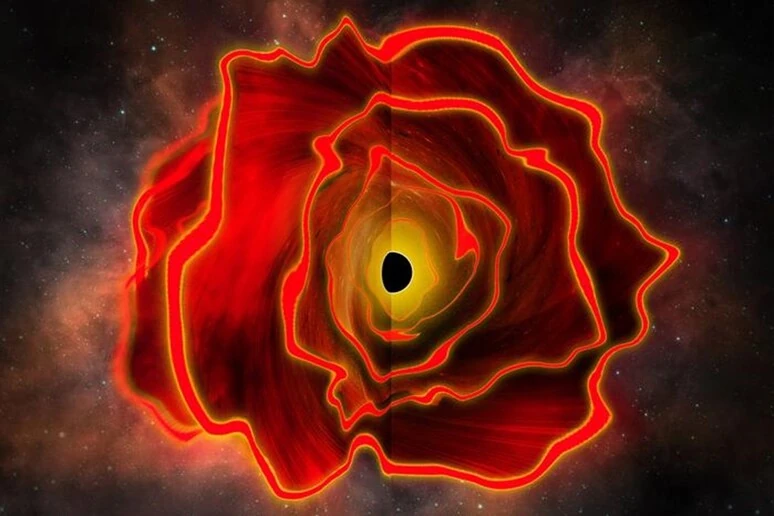 Illustrazione artistica di una stella-buco nero primordiale
