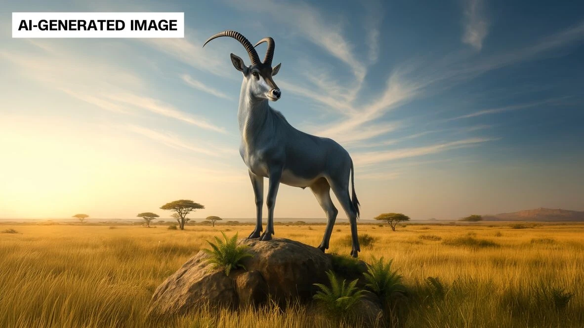 Ricostruzione illustrativa del bluebuck in savana africana